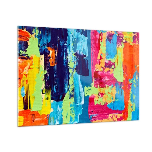 Cuadro sobre vidrio - Impresiones sobre Vidrio - Una ilustración de una pintura abstracta en colores intensos. - 100x70cm - ¡La vida es hermosa! - Decoración de pared moderna para salón y dormitorio ARTTOR