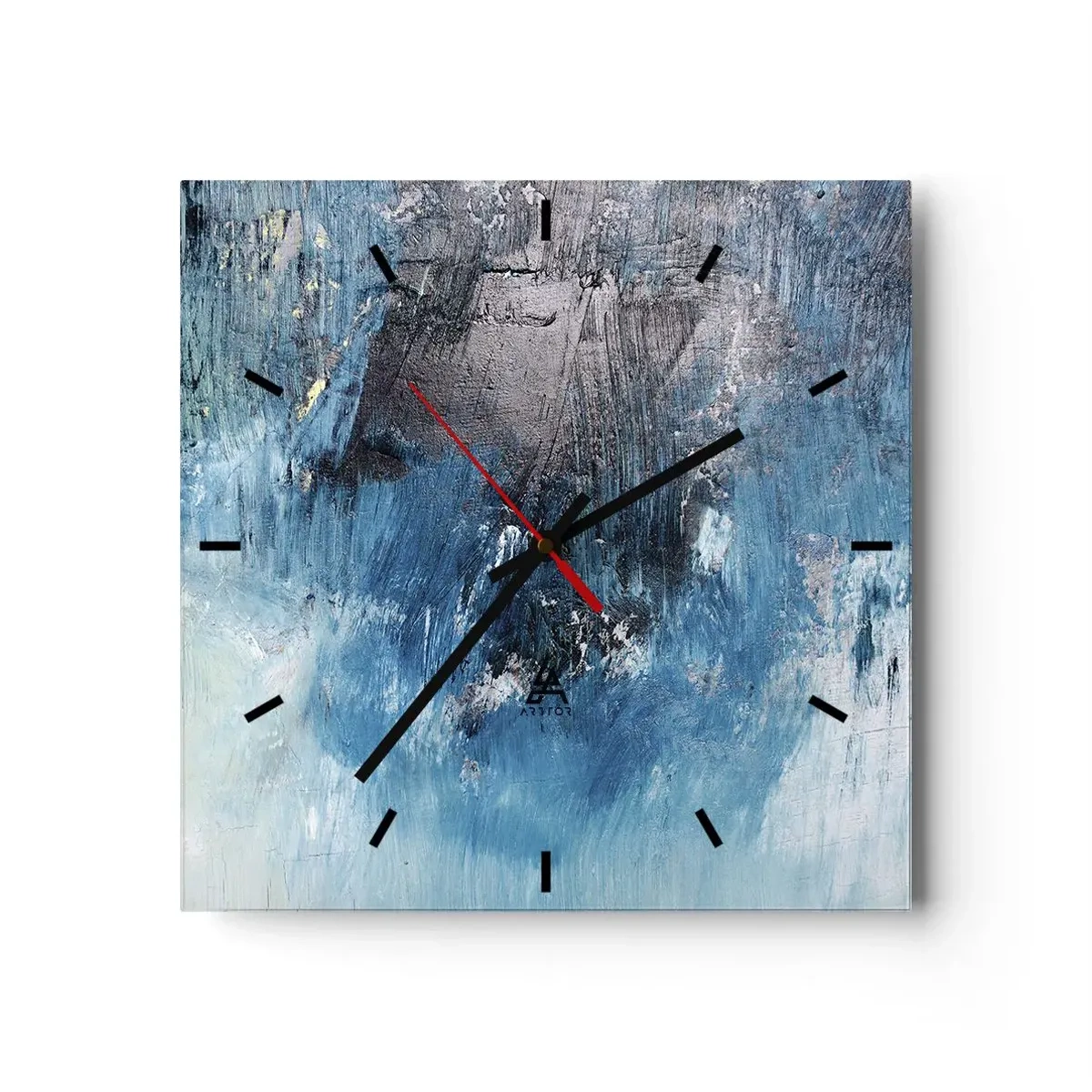 Reloj de pared - Reloj de vidrio - Pinceladas abstractas en tonos azules - 30x30cm - Rapsodia celeste - Decoración de pared moderna para salón y dormitorio ARTTOR