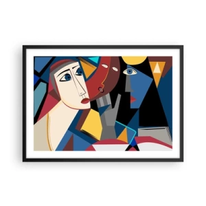Póster en marco negro - Rostros cubistas en colores intensos - 70x50cm - Conversación cubista - Decoración de pared moderna para salón y dormitorio ARTTOR