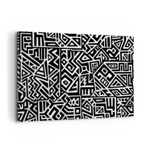 Cuadro sobre lienzo - Impresión de Imagen - Patrones geométricos en blanco y negro inspirados en la cultura precolombina. - 120x80cm - Composición precolombina - Decoración de pared moderna para salón y dormitorio ARTTOR