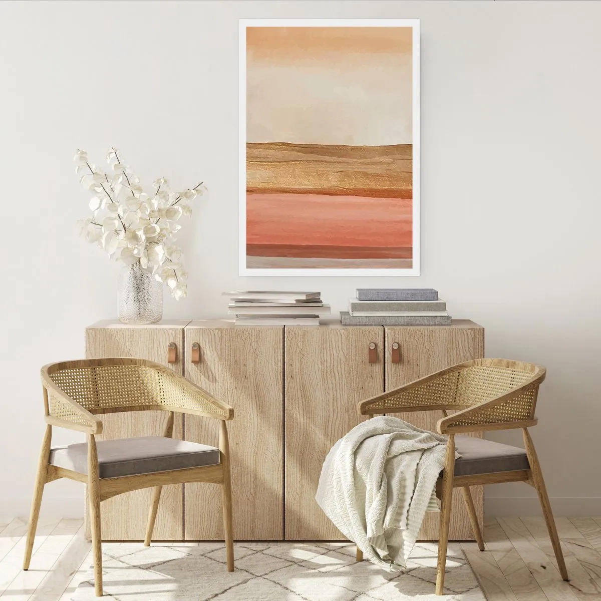 Póster - Una composición abstracta en tonos cálidos de beige y rosa. - 50x70cm - Composición vertical - Decoración de pared moderna para salón y dormitorio ARTTOR