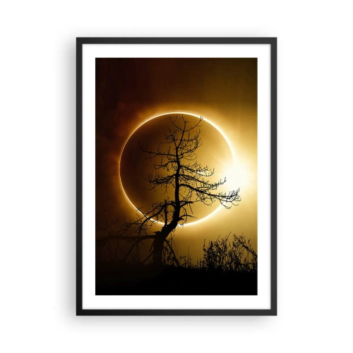 Póster en marco negro - Una puesta de sol fenomenal con un árbol en primer plano. - 50x70cm - Eclipse total - Decoración de pared moderna para salón y dormitorio ARTTOR