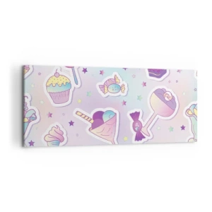 Cuadro sobre lienzo - Impresión de Imagen - Patrones pastel con dulces y postres. - 120x50cm - Cumplir años todos los días - Decoración de pared moderna para salón y dormitorio ARTTOR