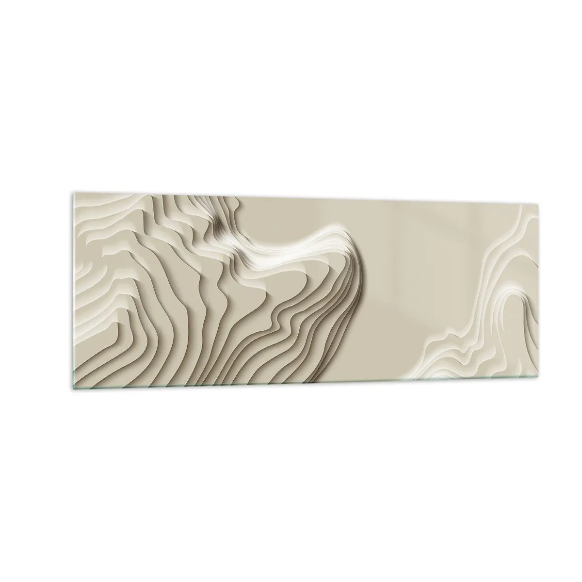 Cuadro sobre vidrio - Impresiones sobre Vidrio - Un patrón abstracto en tonos beige con efecto lineal. - 140x50cm - Topografía del arte - Decoración de pared moderna para salón y dormitorio ARTTOR