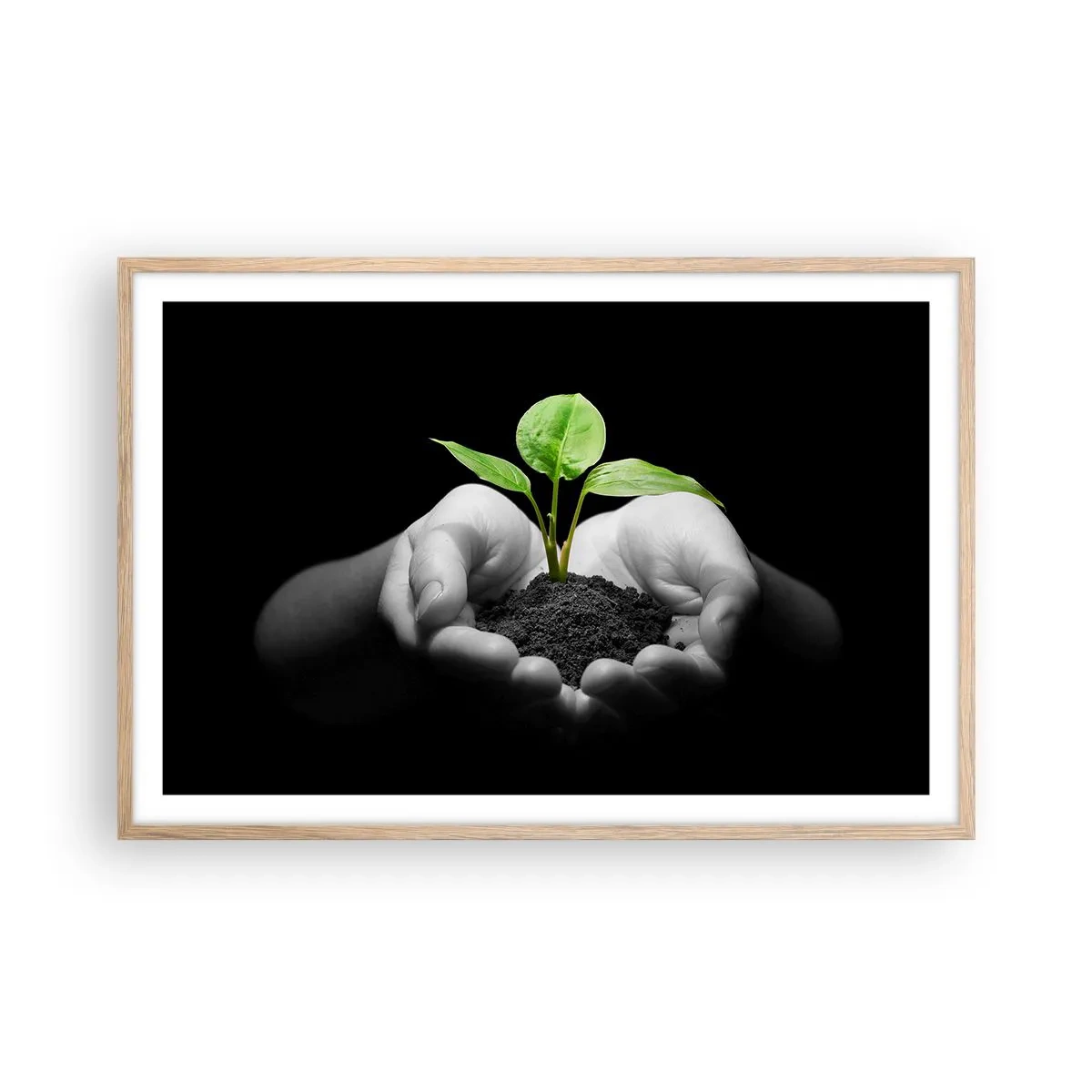 Póster en marco roble claro - Amo la naturaleza, la protejo - 91x61 cm