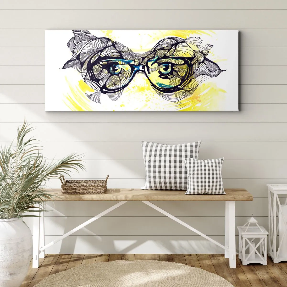 Cuadro sobre lienzo - Impresión de Imagen - A través de las gafas azules - 100x40 cm