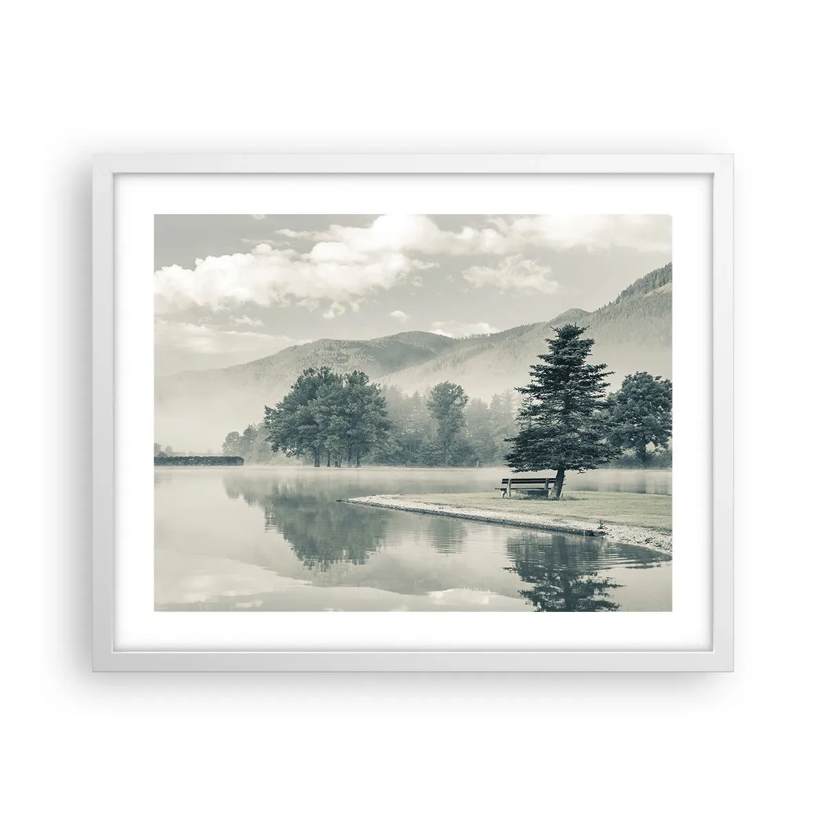 Póster en marco blanco - El lago sigue durmiendo - 50x40 cm