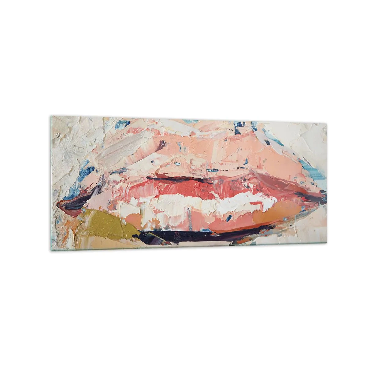 Cuadro sobre vidrio - Impresiones sobre Vidrio - Una composición abstracta que representa los labios de una mujer en colores pastel. - 120x50cm - Despierta los sentidos - Decoración de pared moderna para salón y dormitorio ARTTOR