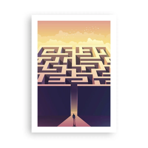 Póster - Un laberinto simbólico en luz dorada - 50x70cm - Momento de tomar decisiones - Decoración de pared moderna para salón y dormitorio ARTTOR