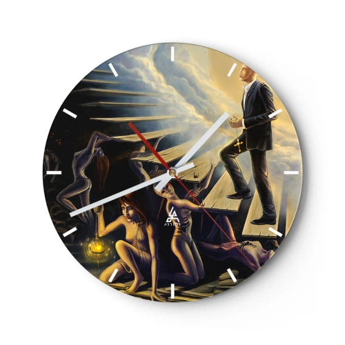 Reloj de pared - Reloj de vidrio - Figuras simbólicas en las escaleras en luz y oscuridad. - 30x30cm - Dantesco viaje hacia la luz - Decoración de pared moderna para salón, cocina y dormitorio ARTTOR