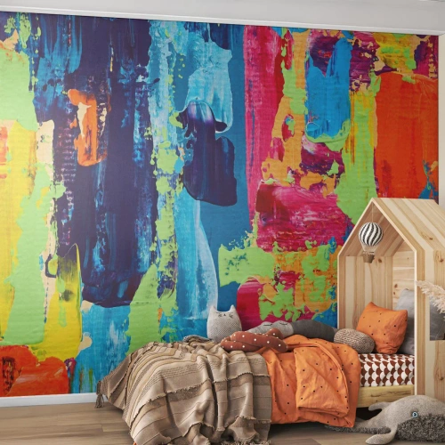 Fotomural Premium Sand - Composición abstracta de manchas de colores - 100x70cm - ¡La vida es hermosa! - Decoración de pared moderna para salón y dormitorio ARTTOR