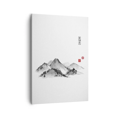 Cuadro sobre lienzo - Impresión de Imagen - Paisaje de montaña tradicional al estilo de la pintura de tinta japonesa. - 50x70cm - Más allá de lo lejano - Decoración de pared moderna para salón y dormitorio ARTTOR