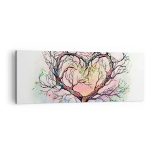 Cuadro sobre lienzo - Impresión de Imagen - Un árbol en forma de corazón sobre un fondo de delicados colores pastel. - 140x50cm - Juntos contra los vientos - Decoración de pared moderna para salón y dormitorio ARTTOR