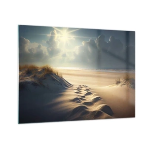 Cuadro sobre vidrio - Impresiones sobre Vidrio - Dunas doradas iluminadas por los rayos del sol - 70x50cm - Paisaje tranquilizador - Decoración de pared moderna para salón y dormitorio ARTTOR