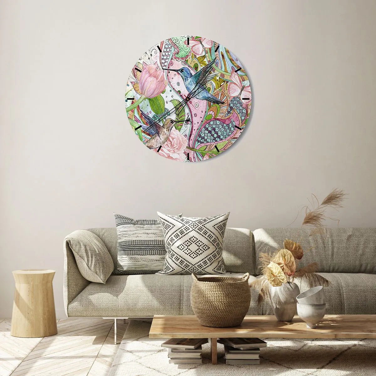 Reloj de pared - Reloj de vidrio - Enredado en las vides - 40x40 cm