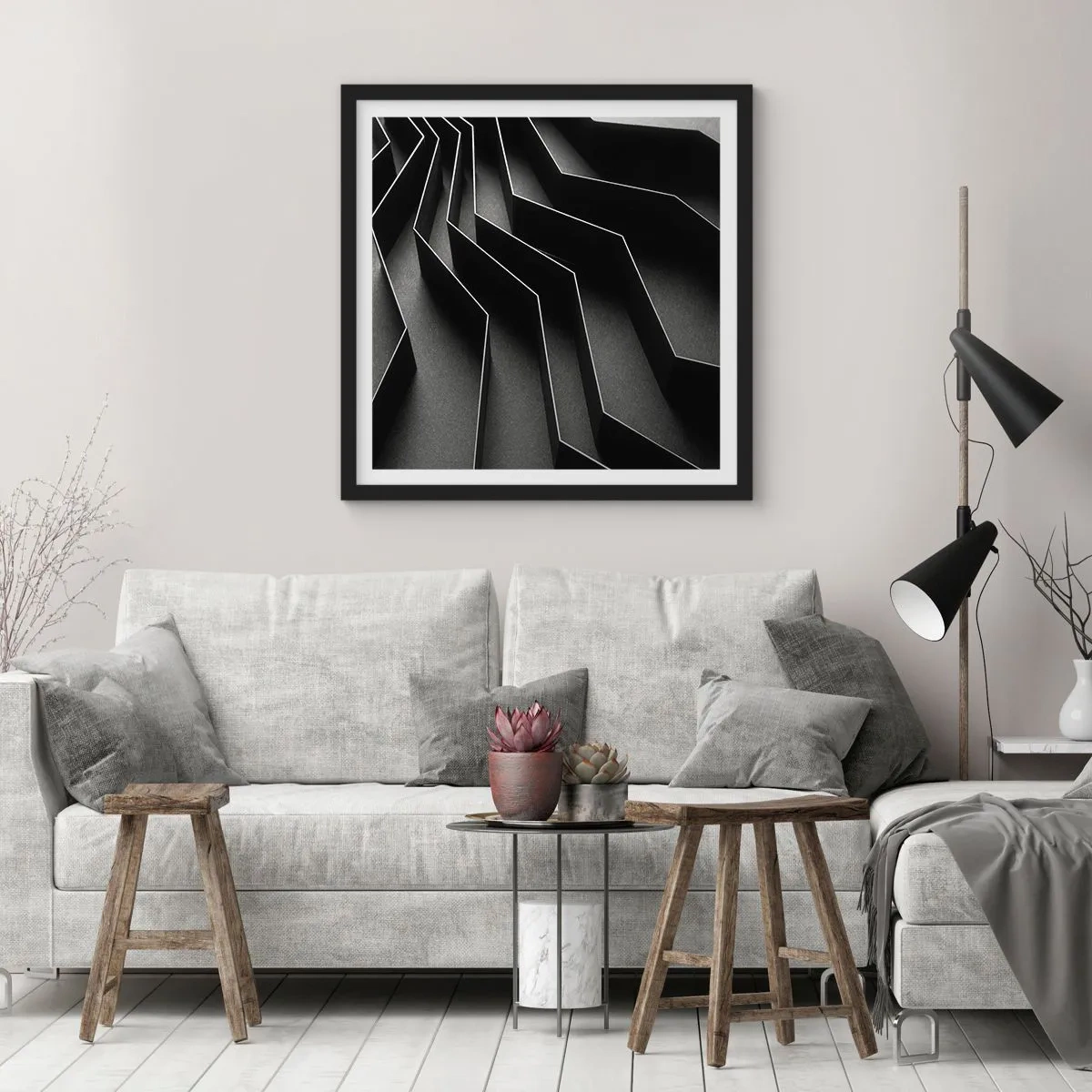 Póster en marco negro - Orden espacial - 40x40 cm