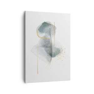 Cuadro sobre lienzo - Impresión de Imagen - Una composición abstracta en tonos turquesa y dorado. - 50x70cm - Sobre la relación entre el gris y el oro - Decoración de pared moderna para salón y dormitorio ARTTOR