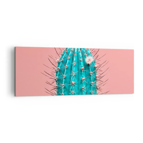 Cuadro sobre lienzo - Impresión de Imagen - Una versión artística de un cactus sobre un fondo rosa. - 140x50cm - Se mira, pero no se toca - Decoración de pared moderna para salón y dormitorio ARTTOR