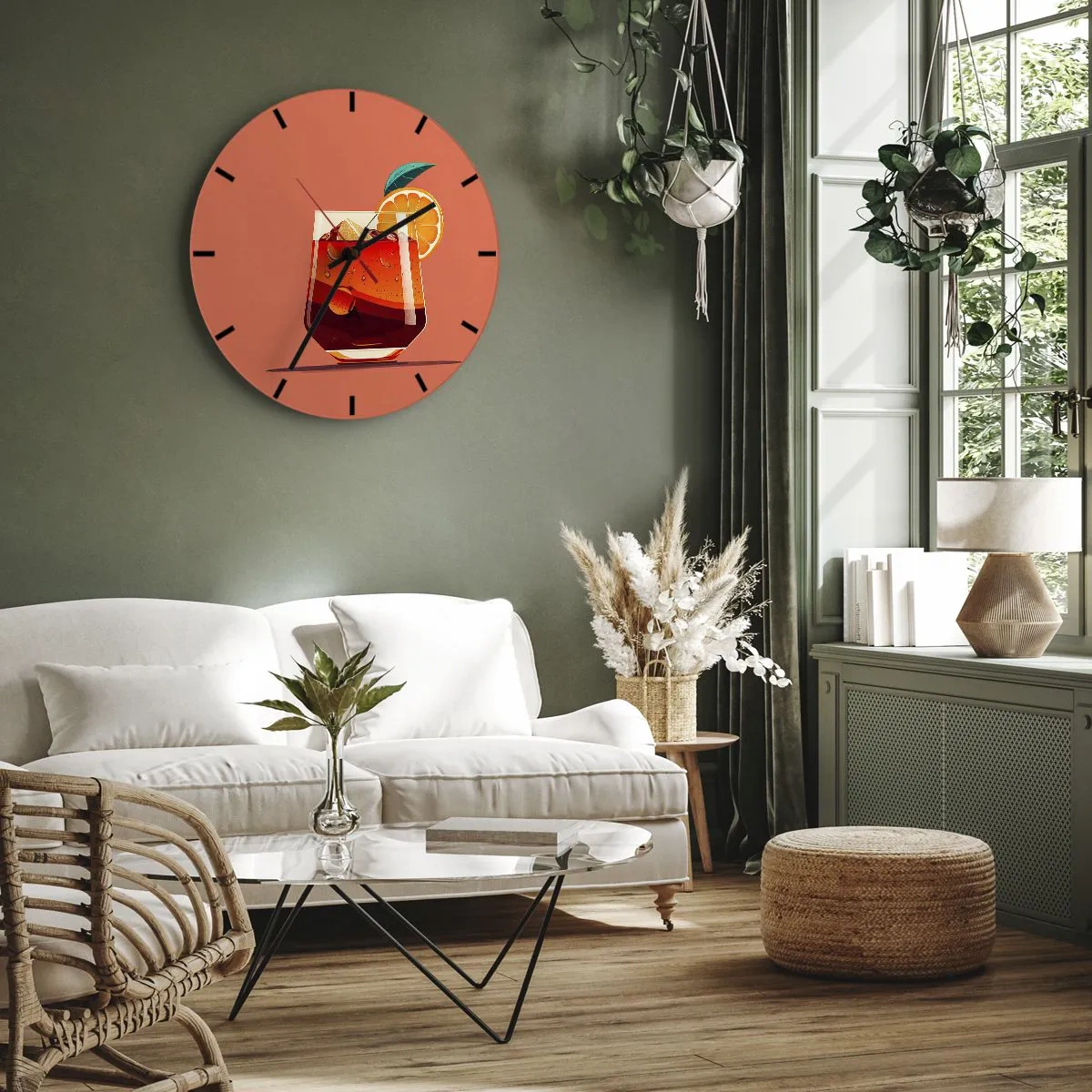 Reloj de pared - Reloj de vidrio - Un vaso de bebida de verano con una rodaja de naranja y hielo. - 30x30cm - Refresco de verano - Decoración de pared moderna para salón, cocina y dormitorio ARTTOR