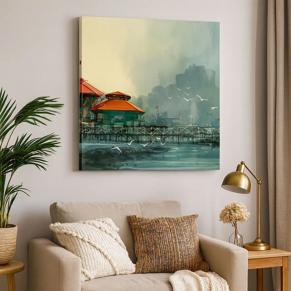 Cuadro sobre lienzo - Impresión de Imagen - Un día soleado en el puerto - 30x30 cm