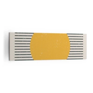 Cuadro sobre lienzo - Impresión de Imagen - Un círculo amarillo sobre un fondo de líneas horizontales blancas y negras. - 160x50cm - El poder de la sencillez - Decoración de pared moderna para salón y dormitorio ARTTOR