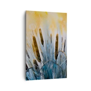 Cuadro sobre lienzo - Impresión de Imagen - Cañas pintorescas bajo los rayos del sol - 80x120cm - El frío del agua, el calor del sol - Decoración de pared moderna para salón y dormitorio ARTTOR