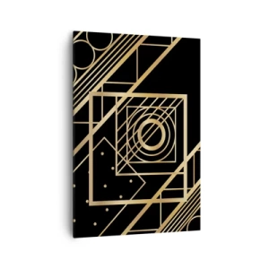 Cuadro sobre lienzo - Impresión de Imagen - Patrones geométricos dorados sobre un fondo negro - 70x100cm - Geometría dorada - Decoración de pared moderna para salón y dormitorio ARTTOR