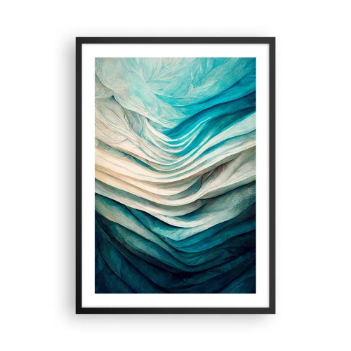 Póster en marco negro - Composición abstracta de ondas en tonos azules y beige. - 50x70cm - Azul insaciable - Decoración de pared moderna para salón y dormitorio ARTTOR