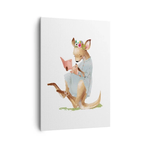 Cuadro sobre lienzo - Impresión de Imagen - Kanga leyendo un libro con un bebé - 70x100cm - Léeme un cuento, mamá - Decoración de pared moderna para salón y dormitorio ARTTOR