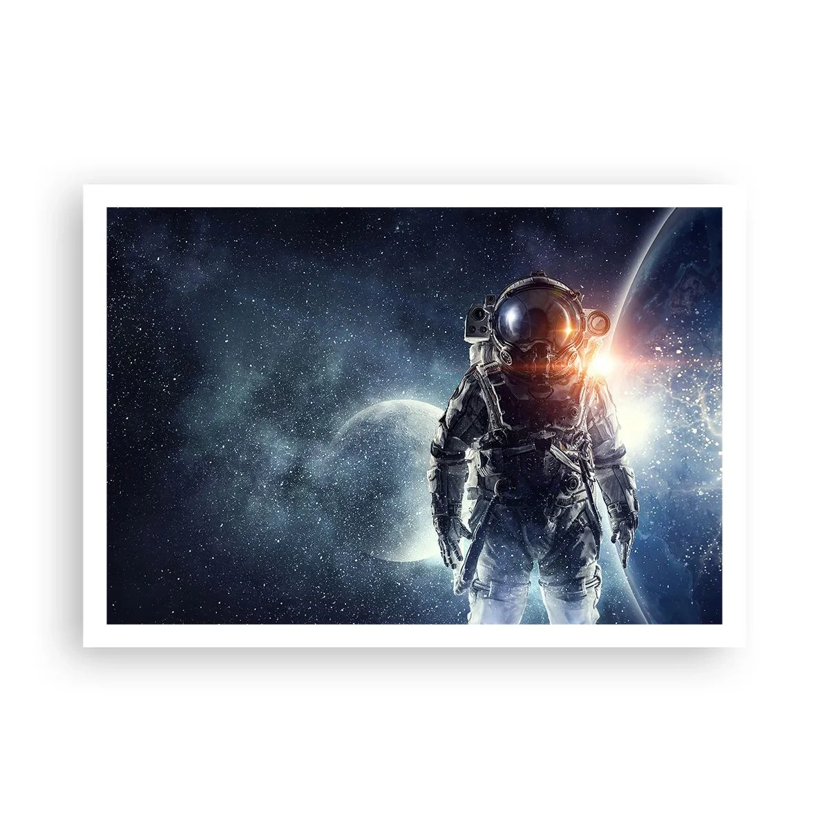 Póster - Astronauta con el espacio y el planeta Tierra como telón de fondo - 100x70cm - Una aventura cósmica - Decoración de pared moderna para salón y dormitorio ARTTOR