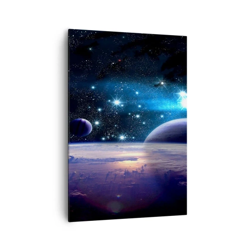 Cuadro sobre lienzo - Impresión de Imagen - Una vista del espacio exterior con planetas y estrellas. - 70x100cm - ¿Sigues solo? - Decoración de pared moderna para salón y dormitorio ARTTOR