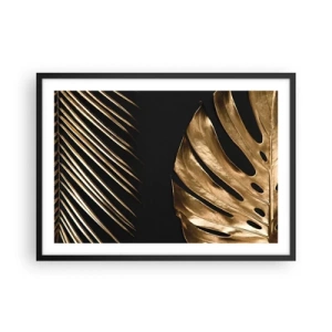 Póster en marco negro - Hojas doradas sobre fondo negro - 70x50cm - Diferente, e igualmente valioso - Decoración de pared moderna para salón y dormitorio ARTTOR