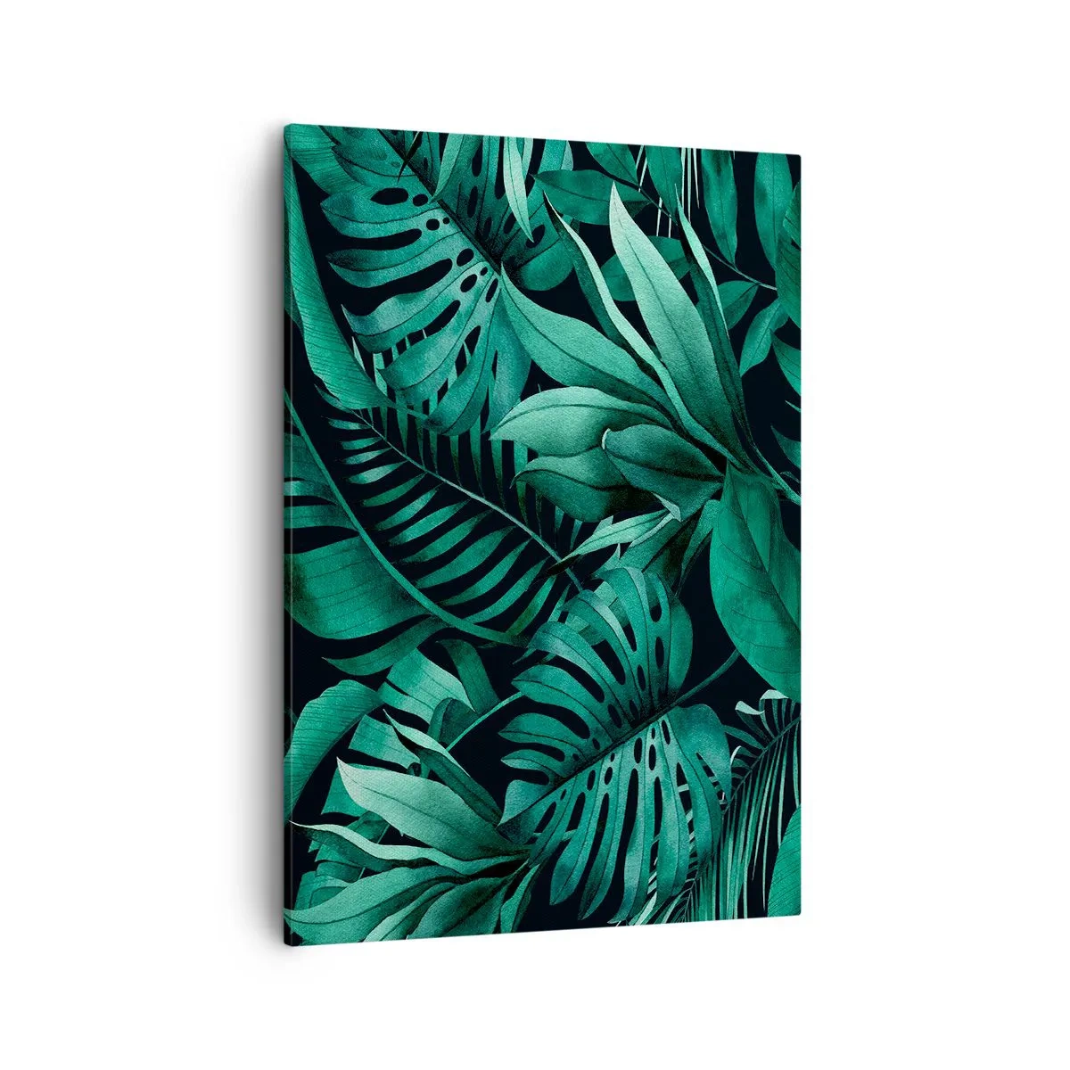 Cuadro sobre lienzo - Impresión de Imagen - Hojas tropicales en tonos de verde intenso. - 50x70cm - Profundidad del verde tropical - Decoración de pared moderna para salón y dormitorio ARTTOR