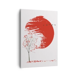 Cuadro sobre lienzo - Impresión de Imagen - Círculo rojo y árbol de estilo japonés. - 50x70cm - ¿Conoces este país? - Decoración de pared moderna para salón y dormitorio ARTTOR