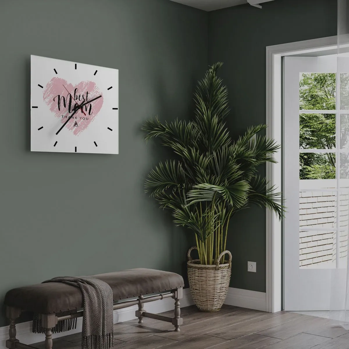 Reloj de pared - Reloj de vidrio - Corazón rosa con la frase "Gracias, mejor mamá" sobre fondo blanco. - 30x30cm - En cualquier momento de tu vida - Decoración de pared moderna para salón y dormitorio ARTTOR