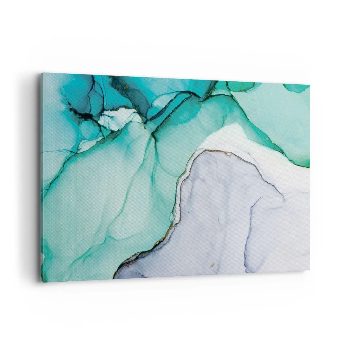 Cuadro sobre lienzo - Impresión de Imagen - Patrón abstracto en tonos turquesa y blanco. - 120x80cm - Estudio en turquesa - Decoración de pared moderna para salón y dormitorio ARTTOR
