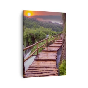 Cuadro sobre lienzo - Impresión de Imagen - Un puente con vistas a las cataratas al atardecer. - 50x70cm - Una belleza inimaginable - Decoración de pared moderna para salón y dormitorio ARTTOR