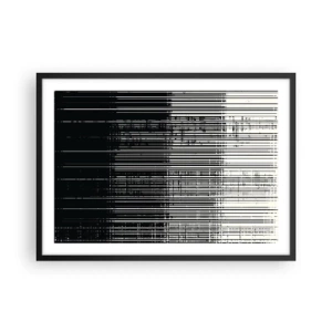Póster en marco negro - Composición abstracta de líneas en blanco y negro contrastantes. - 70x50cm - Ondas y vibraciones - Decoración de pared moderna para salón y dormitorio ARTTOR