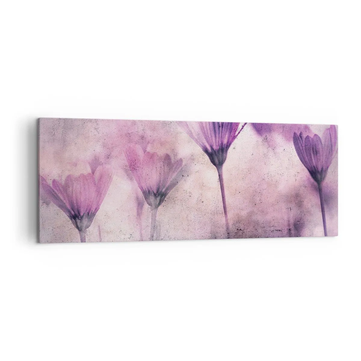 Cuadro sobre lienzo - Impresión de Imagen - Delicadas flores en tonos morados sobre un fondo claro. - 140x50cm - Sueño de flores - Decoración de pared moderna para salón y dormitorio ARTTOR