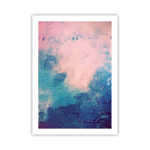 Póster - Composición abstracta en tonos azules y rosas - 50x70cm - Abrazo azul - Decoración de pared moderna para salón y dormitorio ARTTOR