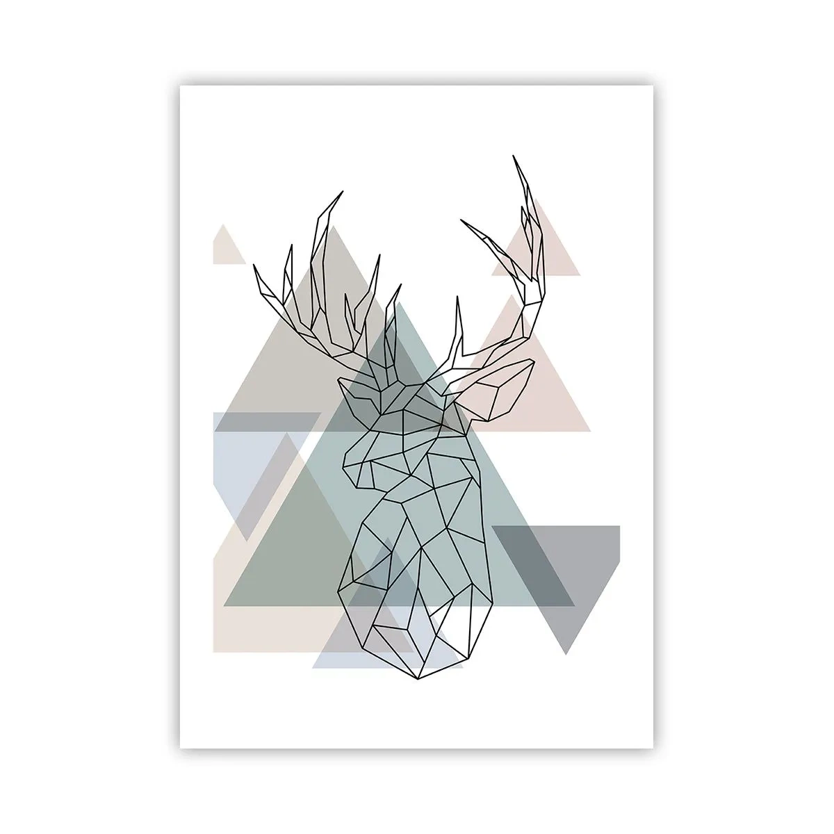 Póster - Silueta geométrica de un ciervo sobre un fondo de triángulos. - 50x70cm - En un bosque geométrico - Decoración de pared moderna para salón y dormitorio ARTTOR