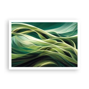 Póster - Líneas dinámicas en tonos verdes. - 100x70cm - Un juego abstracto de color verde - Decoración de pared moderna para salón y dormitorio ARTTOR