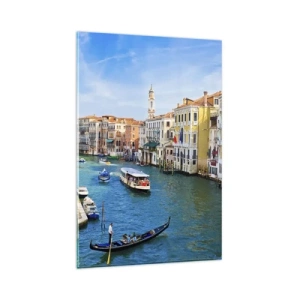 Cuadro sobre vidrio - Impresiones sobre Vidrio - Un canal veneciano con una góndola y edificios coloridos. - 80x120cm - Tráfico único en el mundo - Decoración de pared moderna para salón y dormitorio ARTTOR