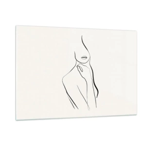 Cuadro sobre vidrio - Impresiones sobre Vidrio - Una línea minimalista que muestra una silueta femenina sobre un fondo claro. - 120x80cm - Una ola de melancolía - Decoración de pared moderna para salón y dormitorio ARTTOR