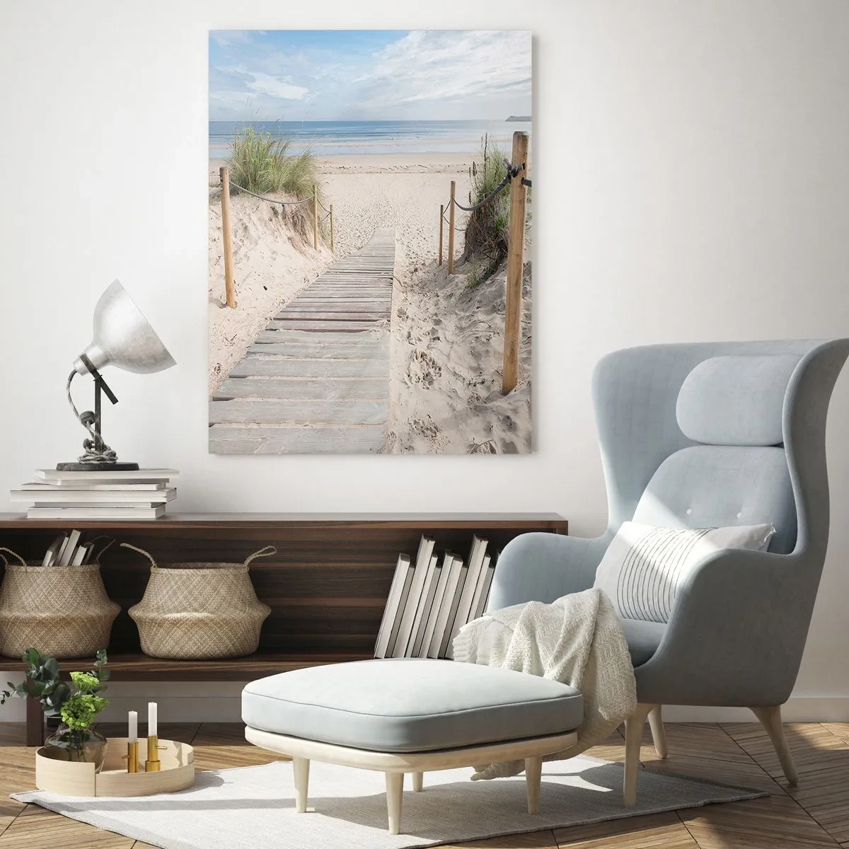 Cuadro sobre vidrio - Impresiones sobre Vidrio - Camino a la playa con vistas al mar - 50x70cm - Hasta el horizonte - Decoración de pared moderna para salón y dormitorio ARTTOR
