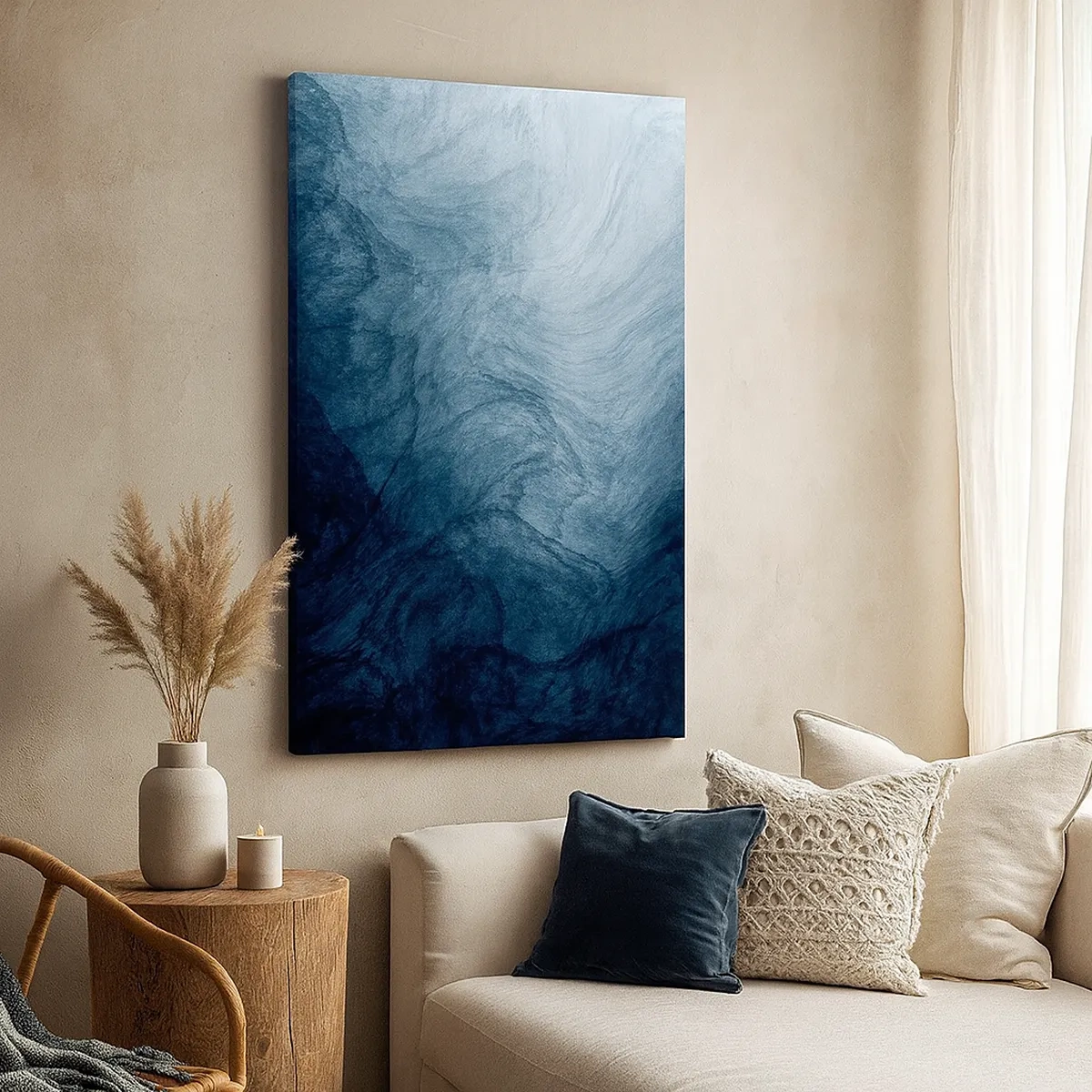 Cuadro sobre lienzo - Impresión de Imagen - Una composición abstracta en tonos azules y azul marino. - 50x70cm - En las profundidades - Decoración de pared moderna para salón y dormitorio ARTTOR