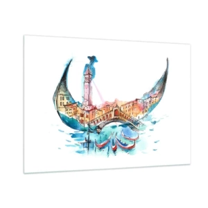 Cuadro sobre vidrio - Impresiones sobre Vidrio - Panorama de Venecia en acuarela en forma de máscara. - 100x70cm - Navegamos por la ciudad - Decoración de pared moderna para salón y dormitorio ARTTOR