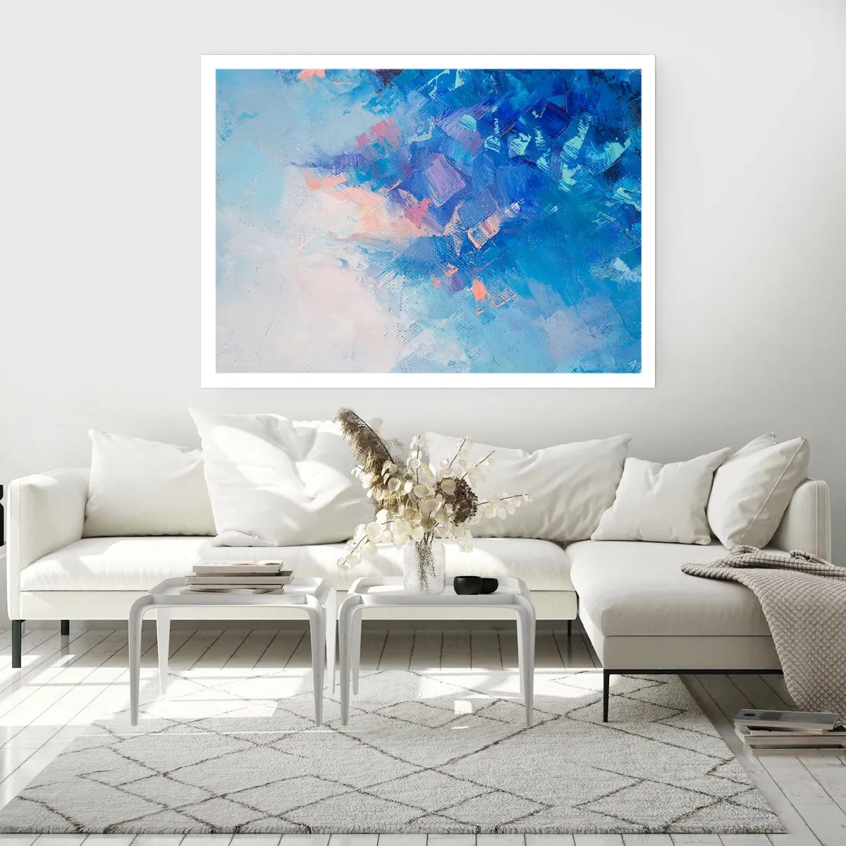 Póster - Composición abstracta en tonos azules y rosas. - 100x70cm - Abstracción invernal - Decoración de pared moderna para salón y dormitorio ARTTOR