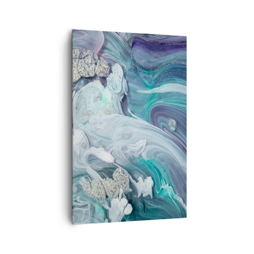 Cuadro sobre lienzo - Impresión de Imagen - Remolinos abstractos en tonos azules y blancos - 80x120cm - Corrientes de azul - Decoración de pared moderna para salón y dormitorio ARTTOR