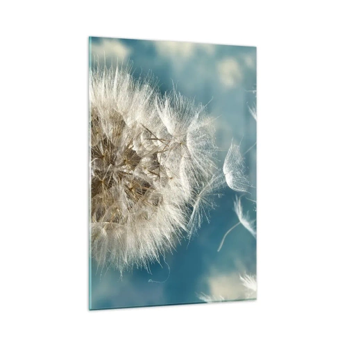 Cuadro sobre vidrio - Impresiones sobre Vidrio - Un diente de león desperdigado contra un cielo azul. - 80x120cm - El aliento de un ángel - Decoración de pared moderna para salón y dormitorio ARTTOR